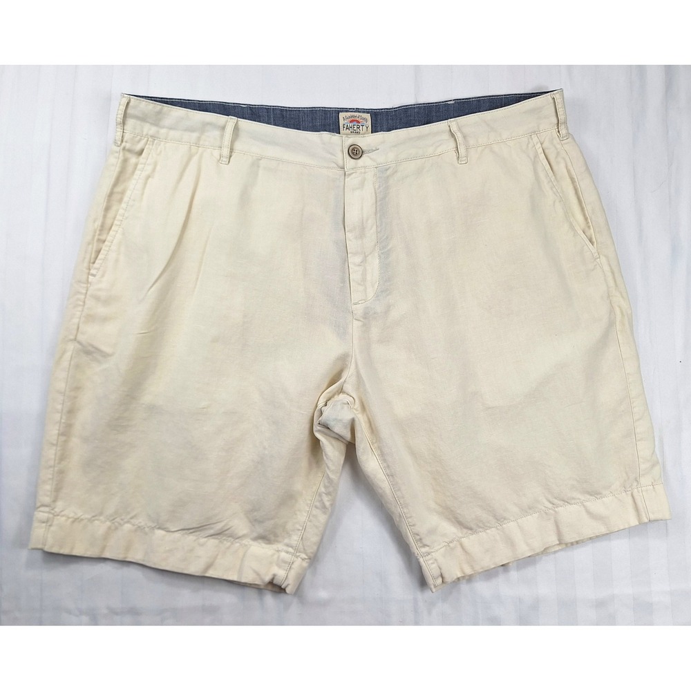Faherty Brand Mens Cream Linen‎ Blend Flat Front Shorts Size 38 Off White Summer